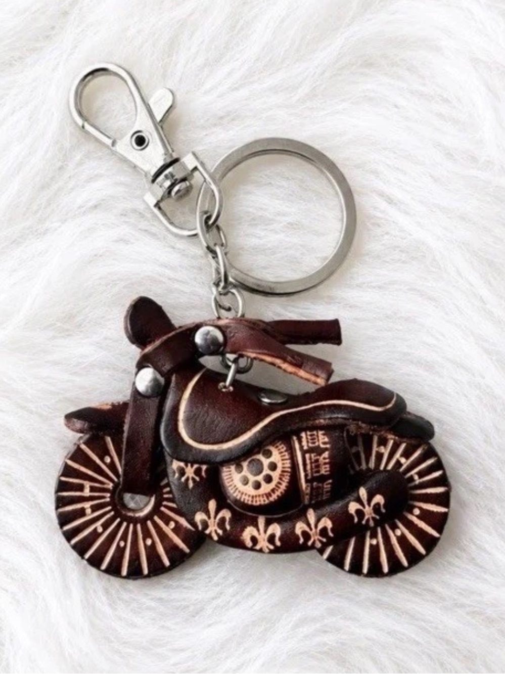 Leather Motorcycle Bike Keychain Bag Charm Handmade Gift New